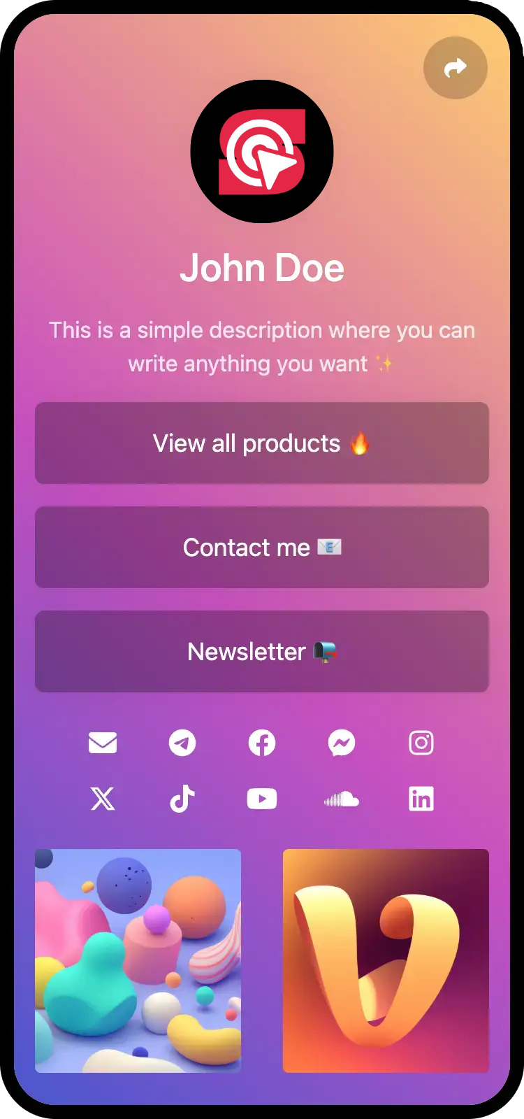 Screenshot of biolink page examples